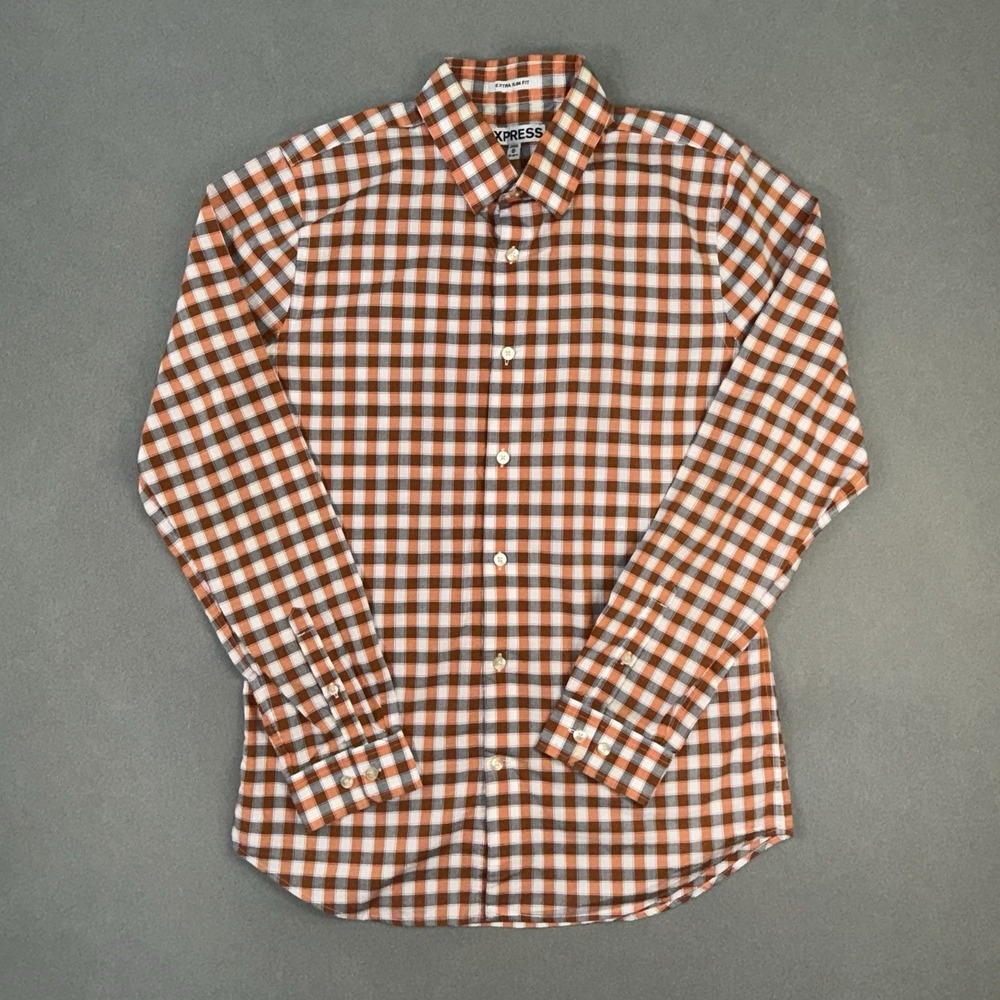 Men's Express Extra Slim Fit Long Sleeve Plaid Button Up Shirt Multicolor Size M